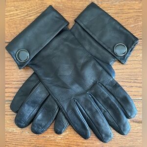 Étienne Aigner Black Leather Gloves Women’s Large Designer Winter Warm Cozy